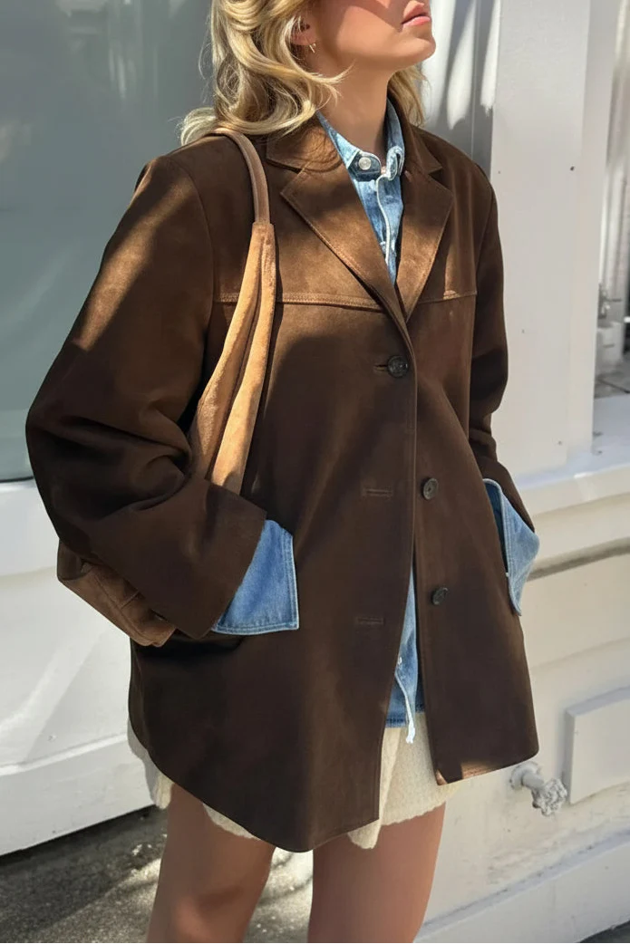 Dame Oversized Jakke - Indhaksslag Og Én Knap