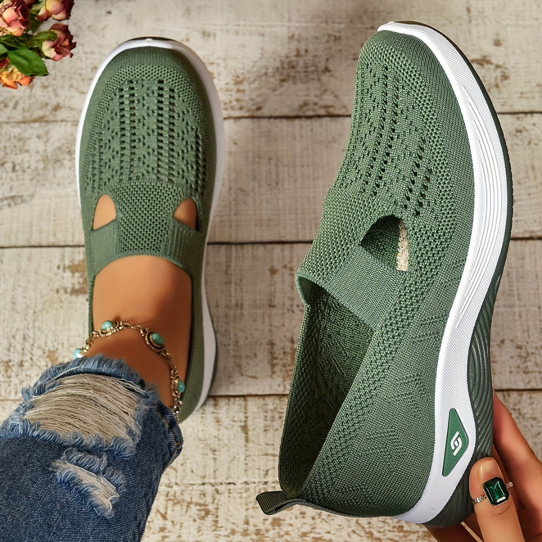 Dame Strikkede Slip-On Sneakers - Platform Gå-sko med Udskæringe