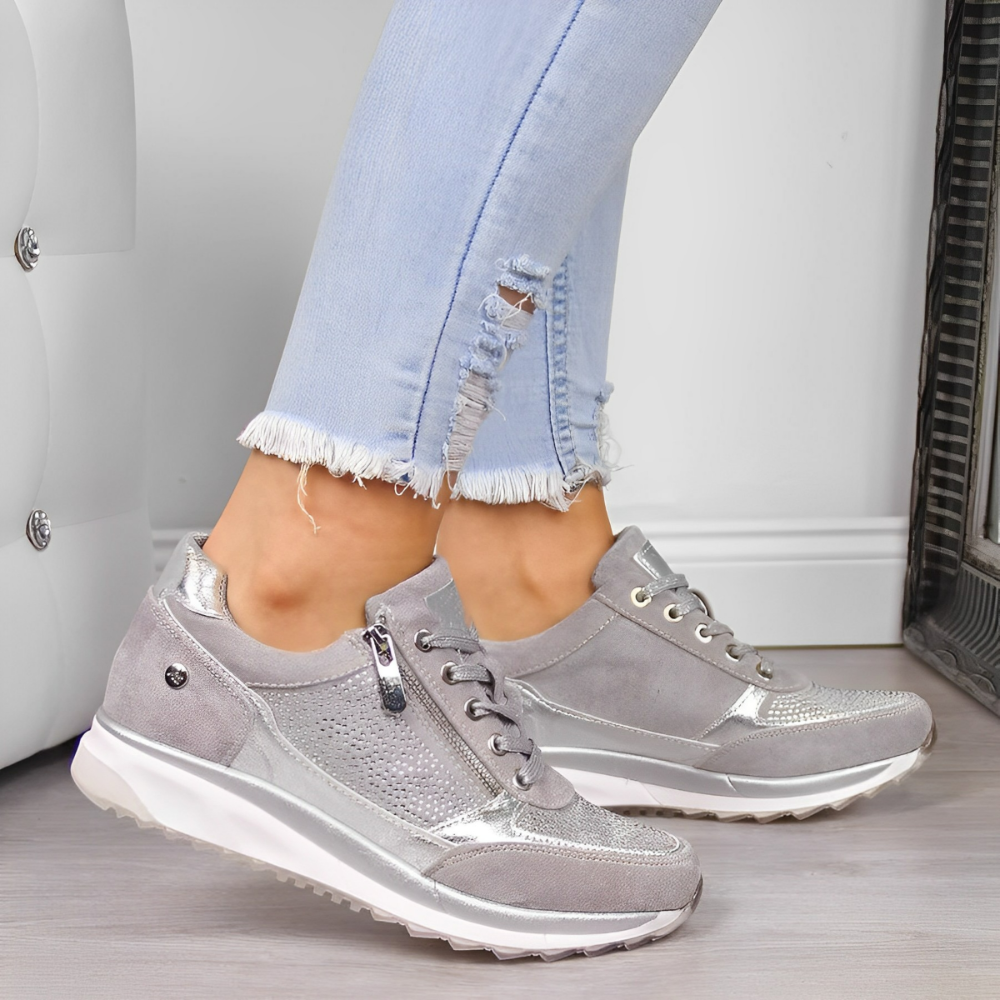 Dame Wedge Sneakers Med Snørebånd - Lynlås I Siden