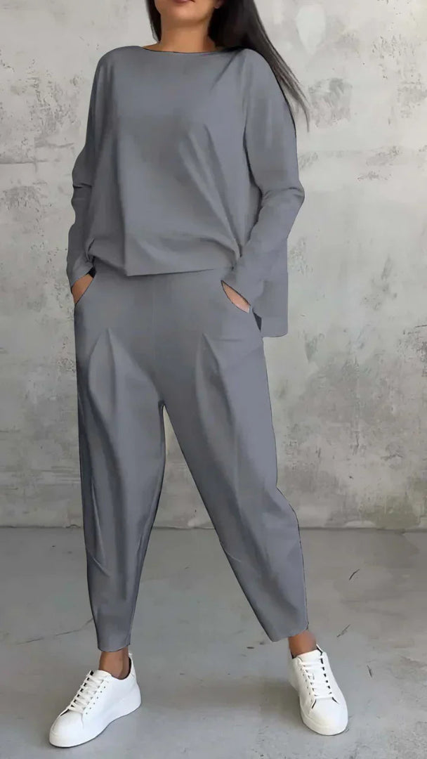Damesæt med To Dele – Sweatshirt med Rund Hals og Joggingbukser