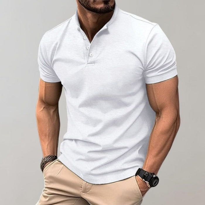 Herre Henley T-Shirt - Kortærmet Top Med Knapstolpe