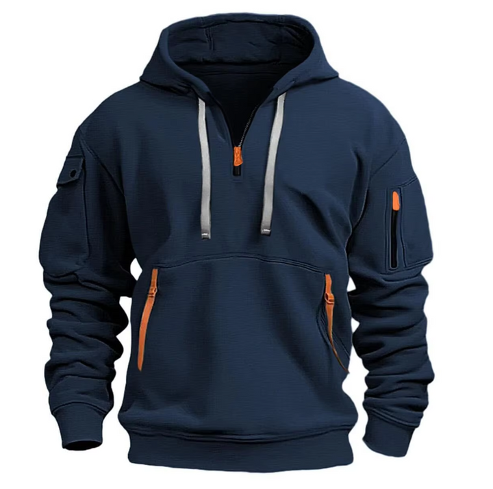 Herre Hoodie med Halv Lynlås - Fleece Hoodie med Flere Lommer
