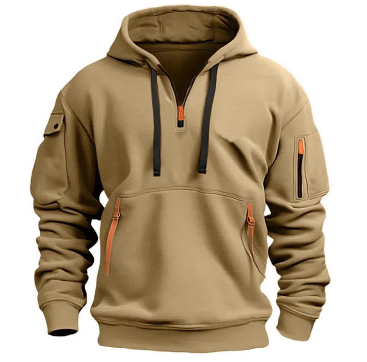 Herre Hoodie med Halv Lynlås - Fleece Hoodie med Flere Lommer