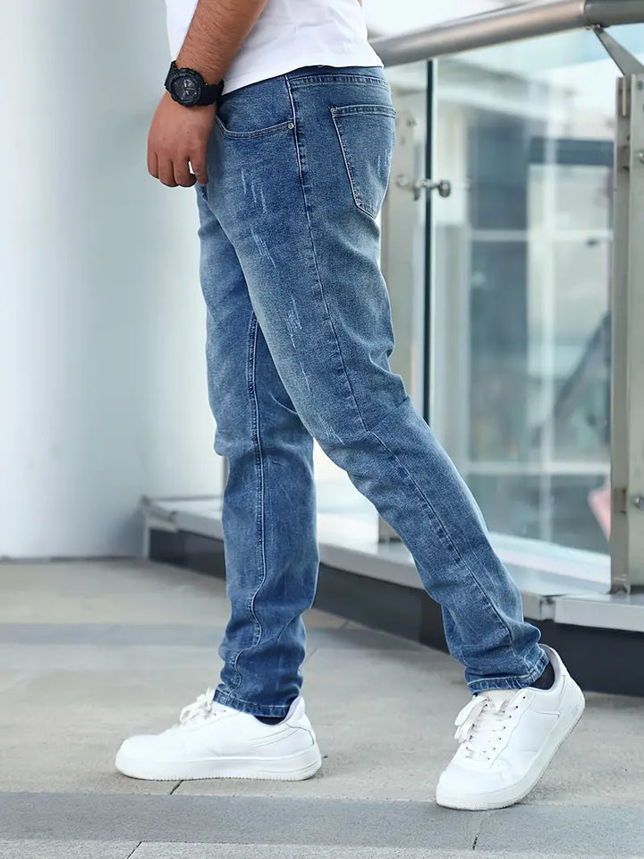 Herre Jeans Med Lige Ben - Vasket Finish Med Whiskers