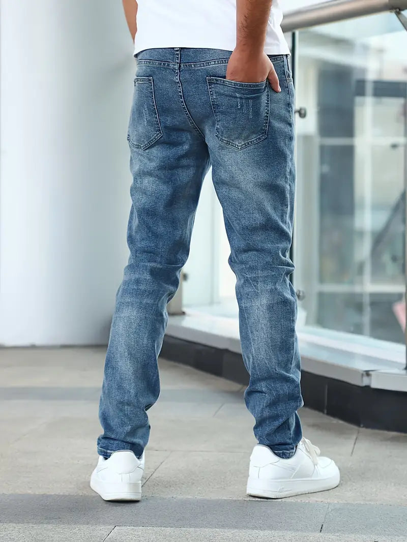 Herre Jeans Med Lige Ben - Vasket Finish Med Whiskers
