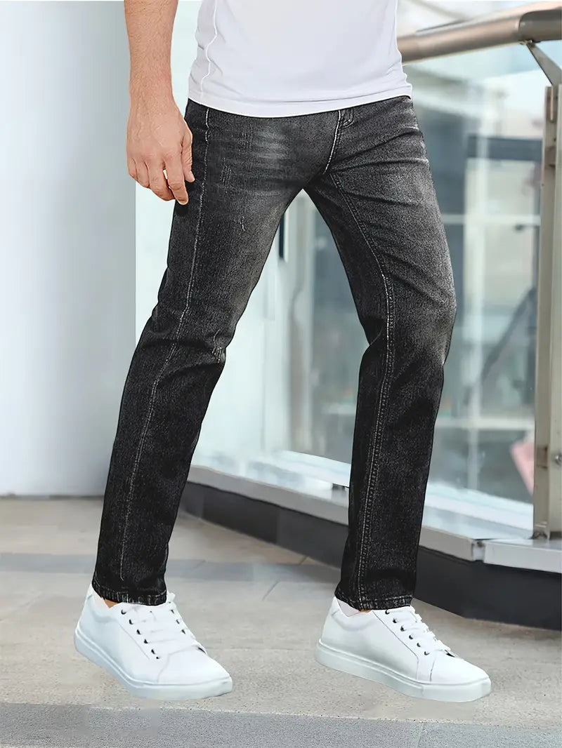 Herre Jeans Med Lige Ben - Vasket Finish Med Whiskers