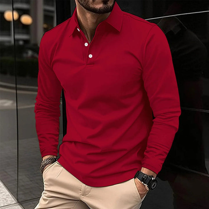 Herre Langærmet Poloshirt - Med Knaplukning