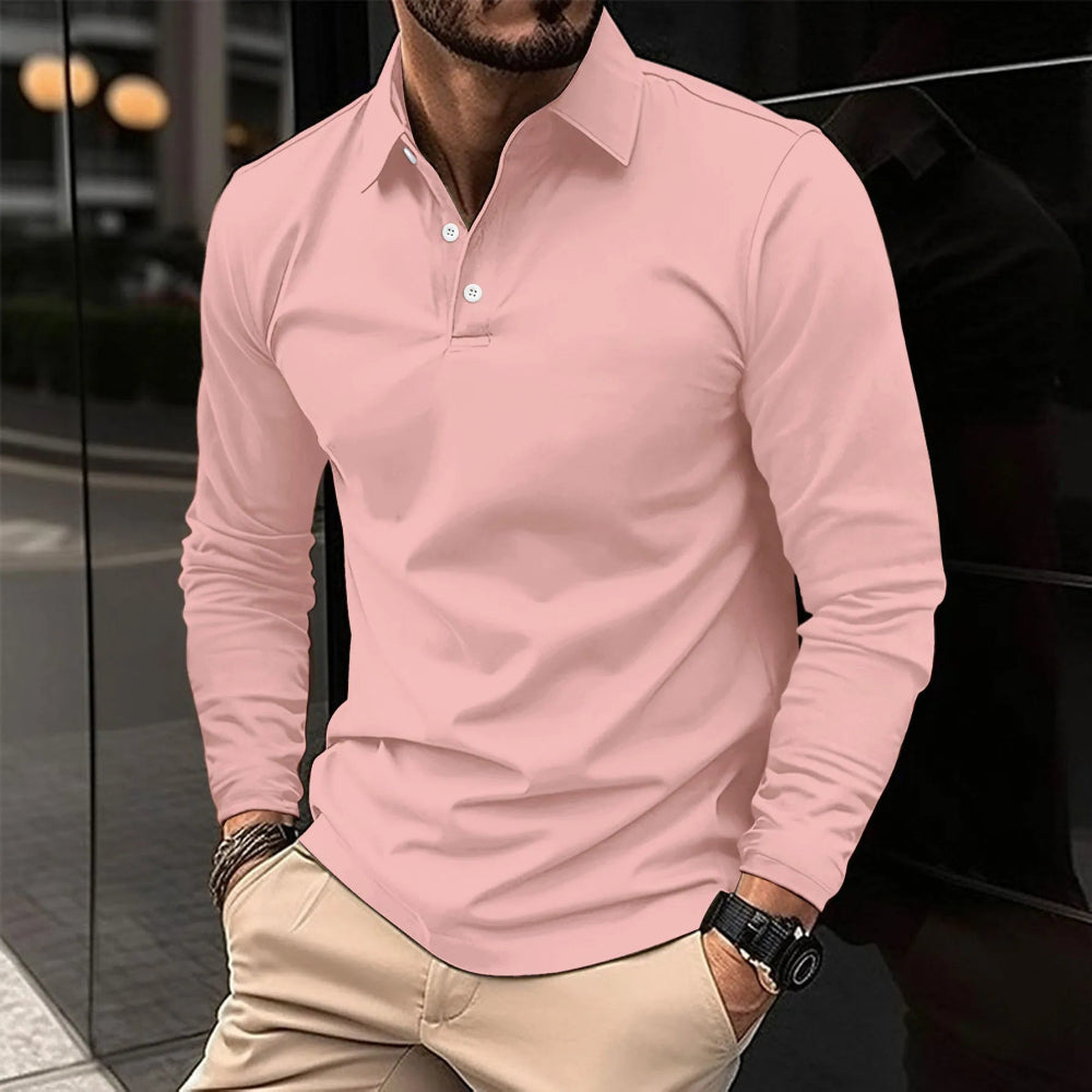 Herre Langærmet Poloshirt - Med Knaplukning