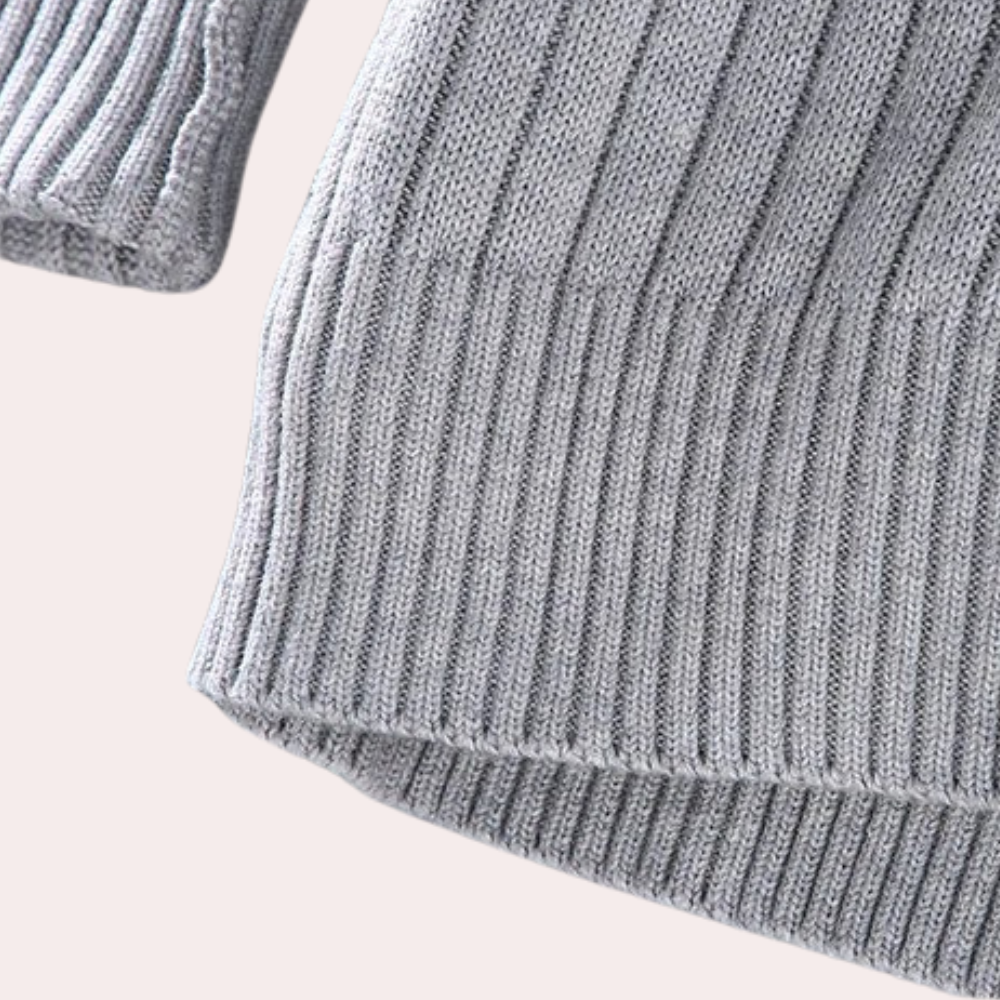 Herre Ribstrikket Cardigan med Lynlås - Sweaterjakke med Ståkrave og Lange Ærmer