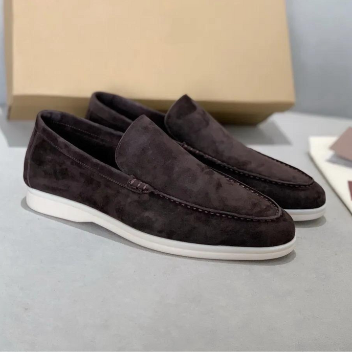 Herre Slip-On Loafers - Mokkasintå Med Hvid Sål