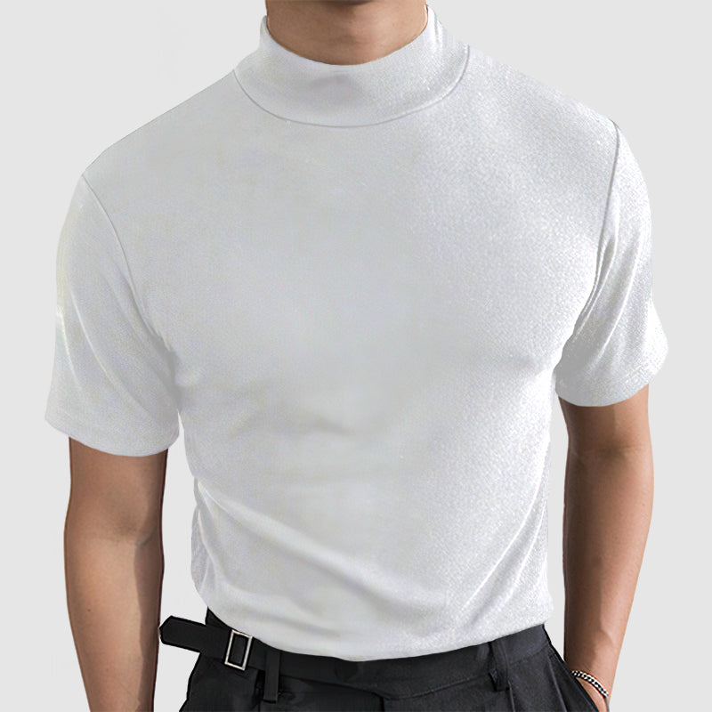 Herre T-Shirt Med Stående Krave - Korte Ærmer