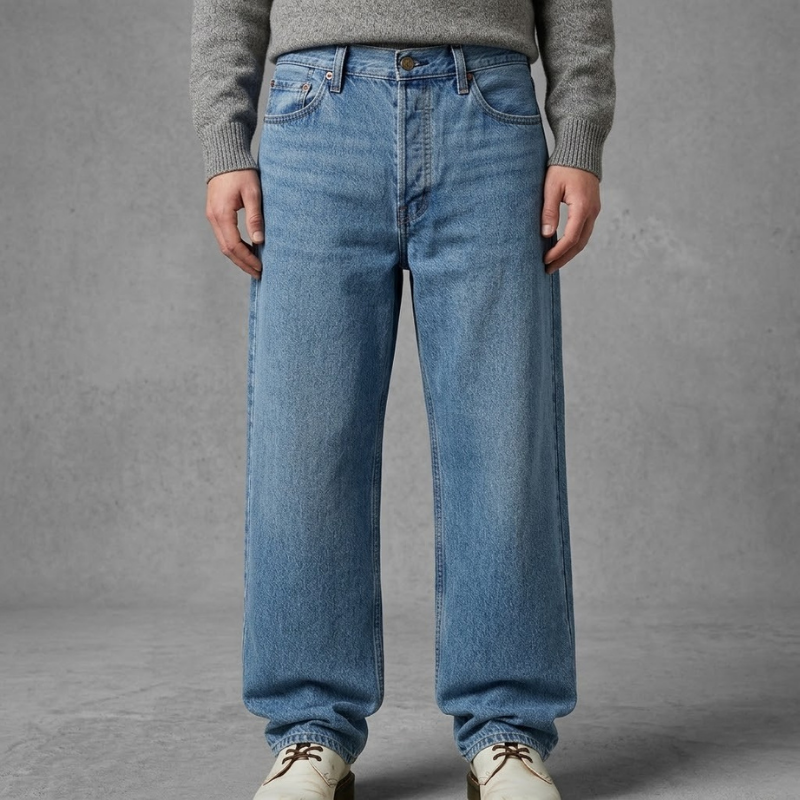 Jeans med løs pasform og lommer blue
