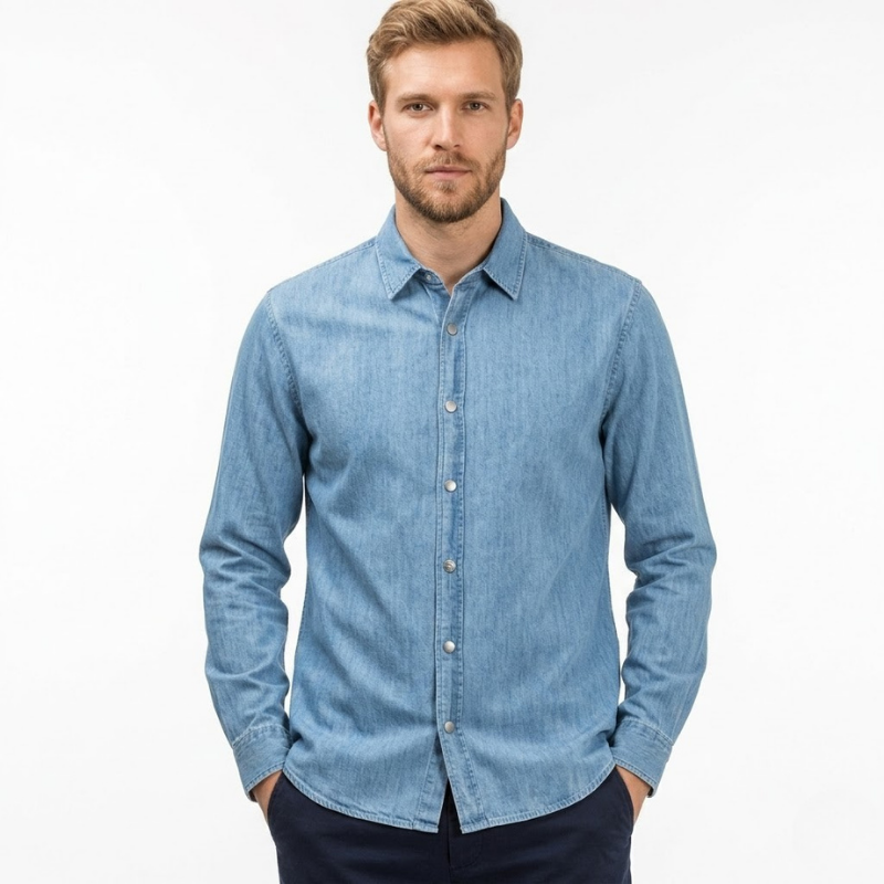 Skjorte med lange ærmer og krave blue 