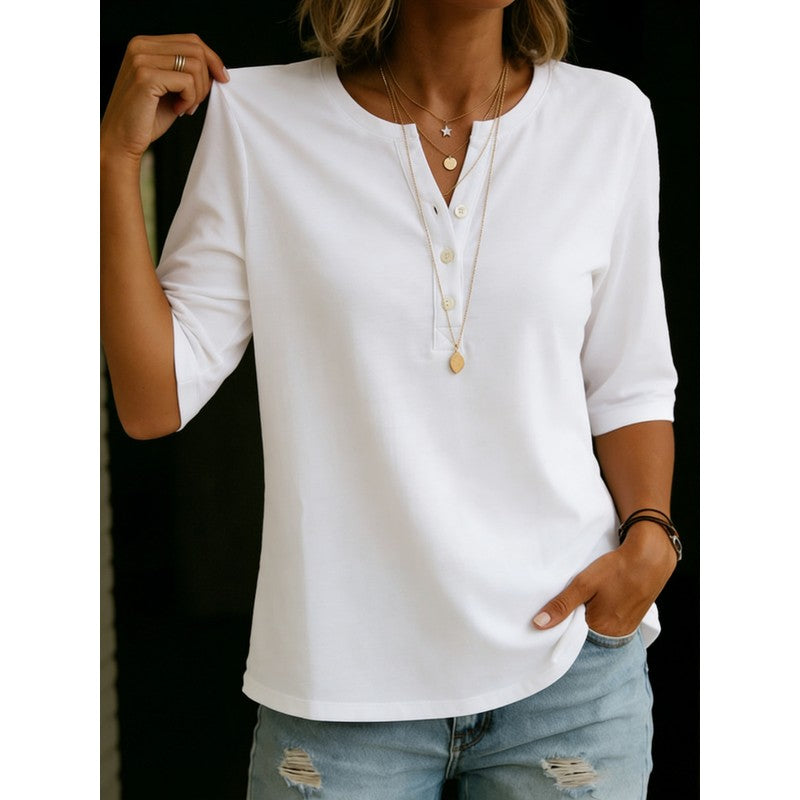 Dame Henley Top - Løst fit
