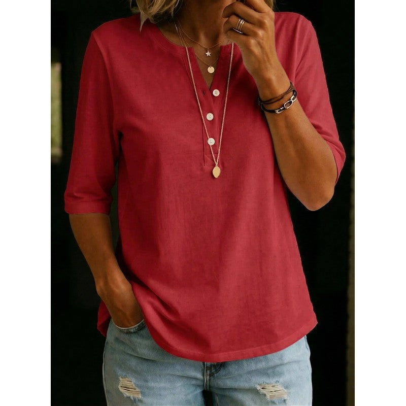 Dame Henley Top - Løst fit