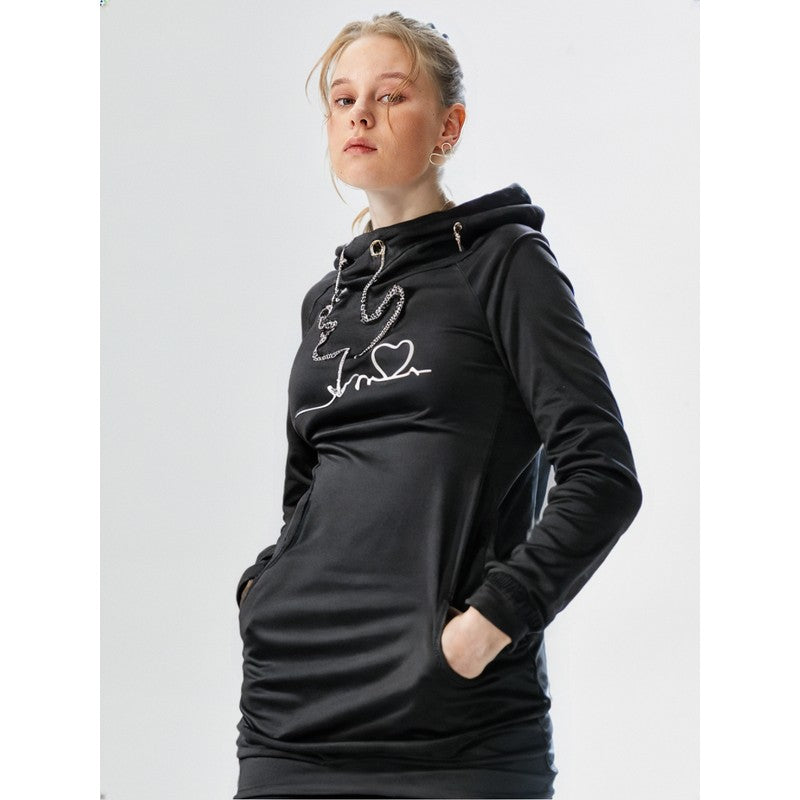 Dame hoodie kjole med hætte og grafisk print