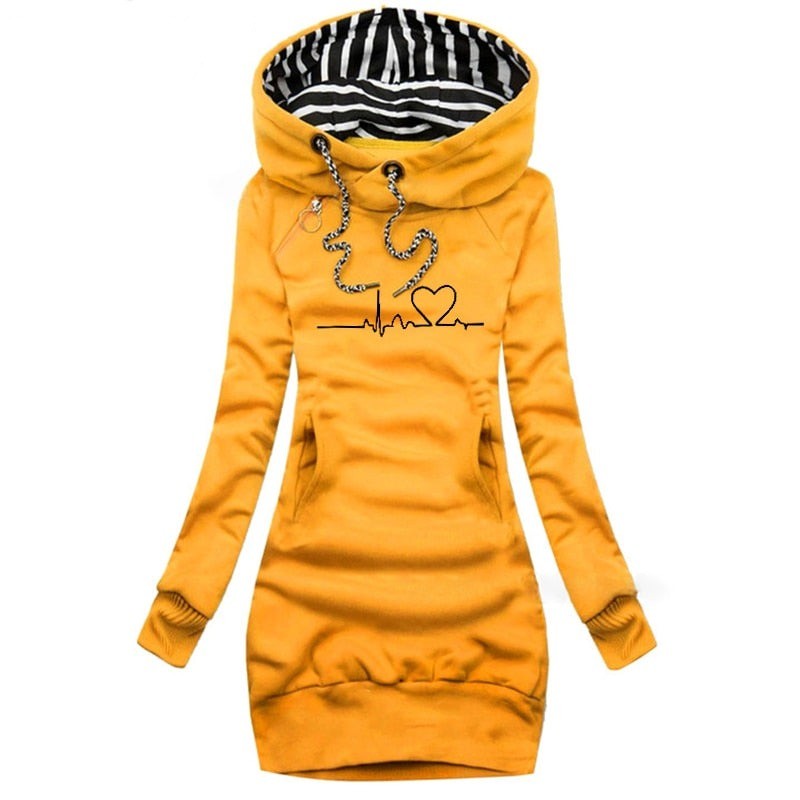 Dame hoodie kjole med hætte og grafisk print