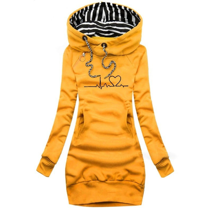 Dame hoodie kjole med hætte og grafisk print