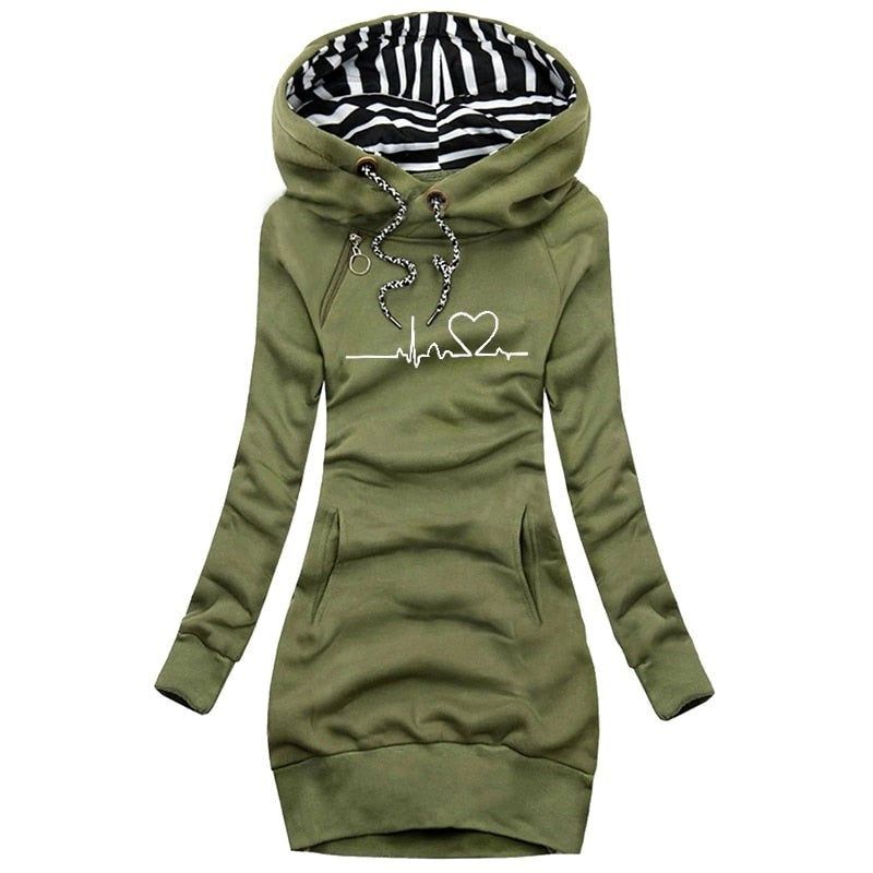 Dame hoodie kjole med hætte og grafisk print