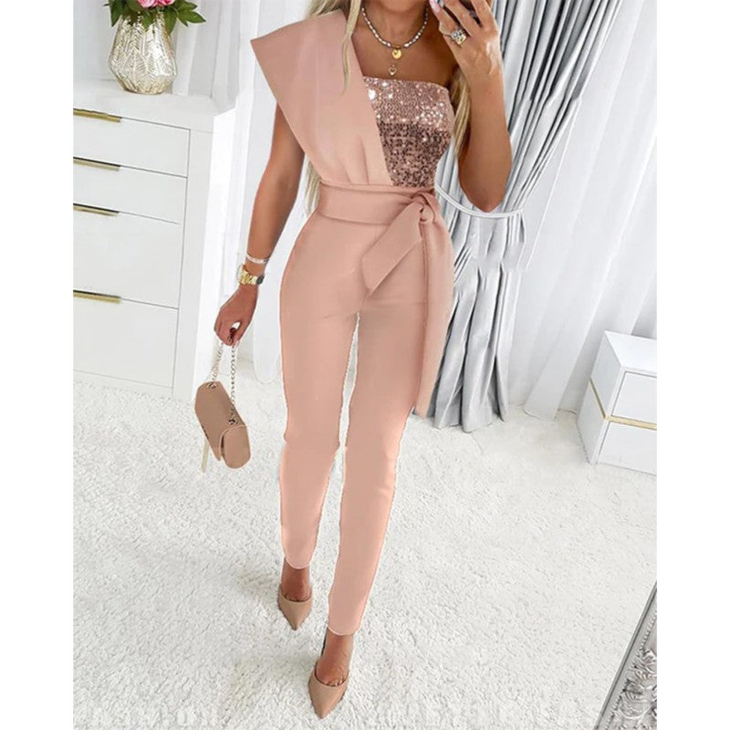 Dame Jumpsuit med Ét Skulderparti - Slim Fit Bukseben