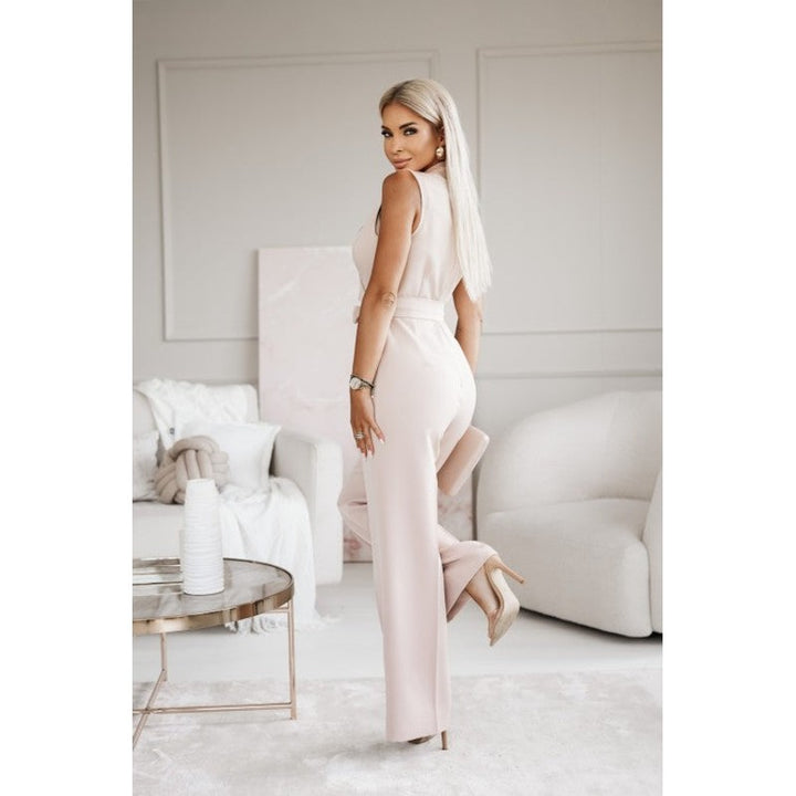 Dame Jumpsuit Wide-Leg med Wrap-Overdel og Bindebælte