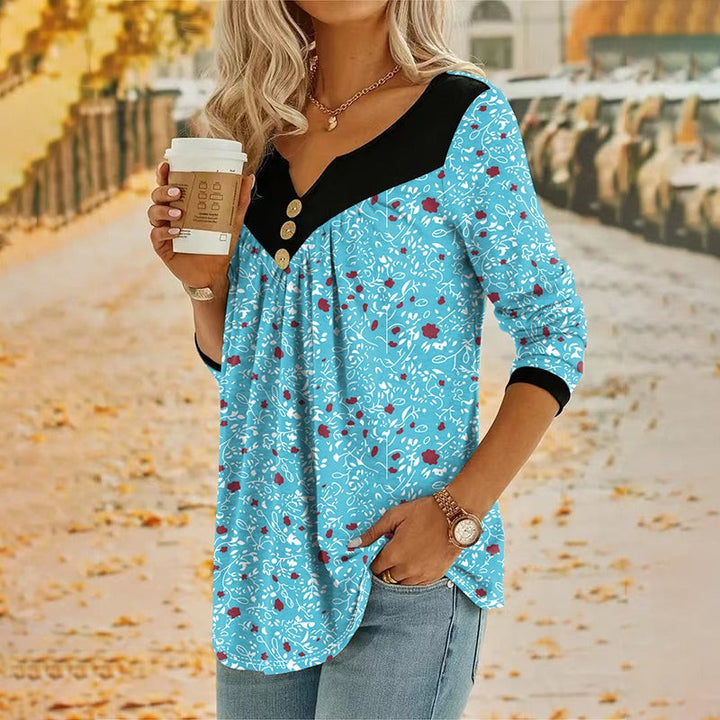 Dame T-shirt med Lange Ærmer og Blomsterprint