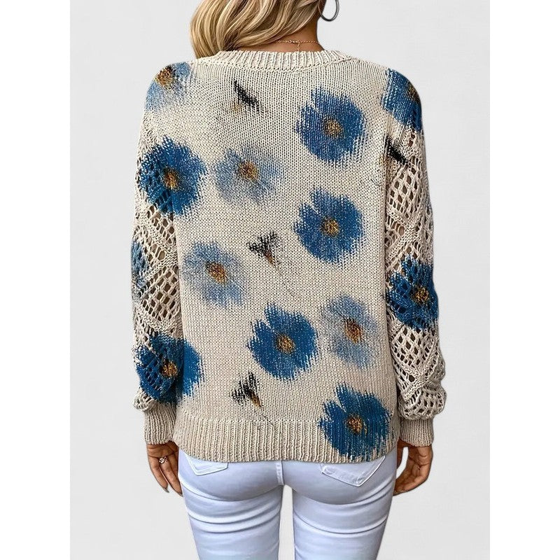Damebluse med V-hals og blomstermønster