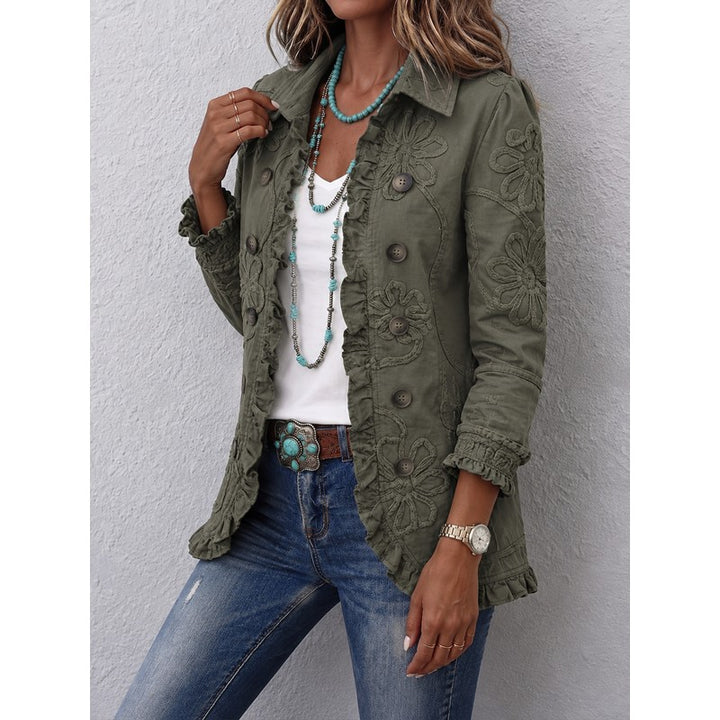 Damejakke med broderi - Army green