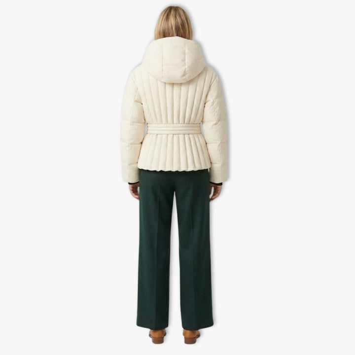 Damepufferjakke med peplum - Hætte og livrem