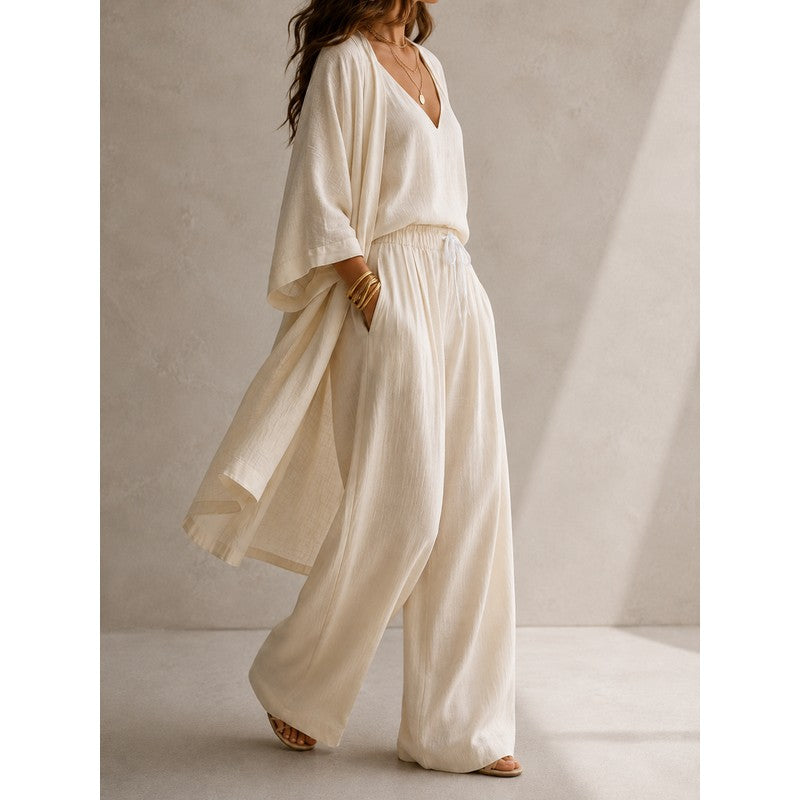 Damernes tre-delte sæt - Cardigan, camisole og vidbukser