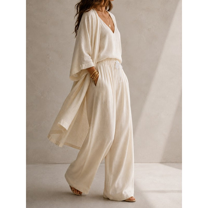 Damernes tre-delte sæt - Cardigan, camisole og vidbukser