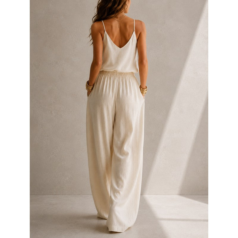 Damernes tre-delte sæt - Cardigan, camisole og vidbukser