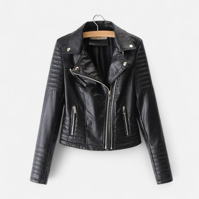 Dames Bikerjakke - Asymmetrisk Lynlås og Notched Lapel