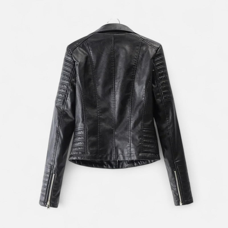 Dames Bikerjakke - Asymmetrisk Lynlås og Notched Lapel