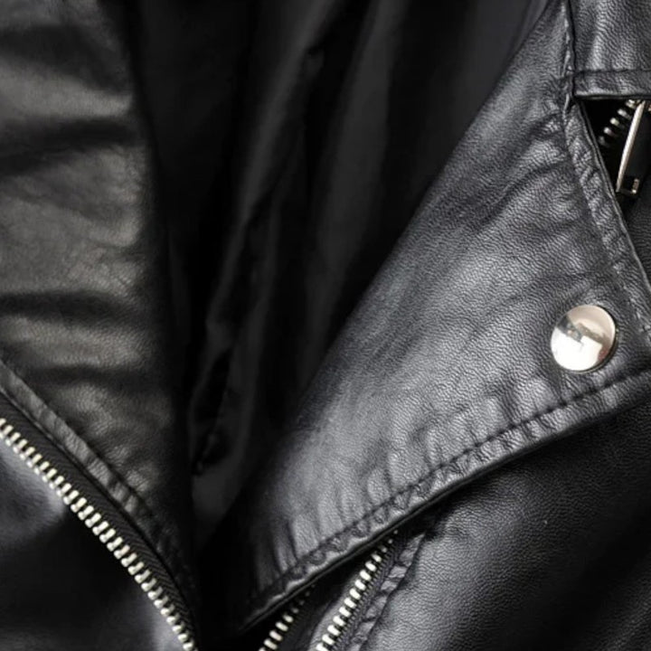 Dames Bikerjakke - Asymmetrisk Lynlås og Notched Lapel