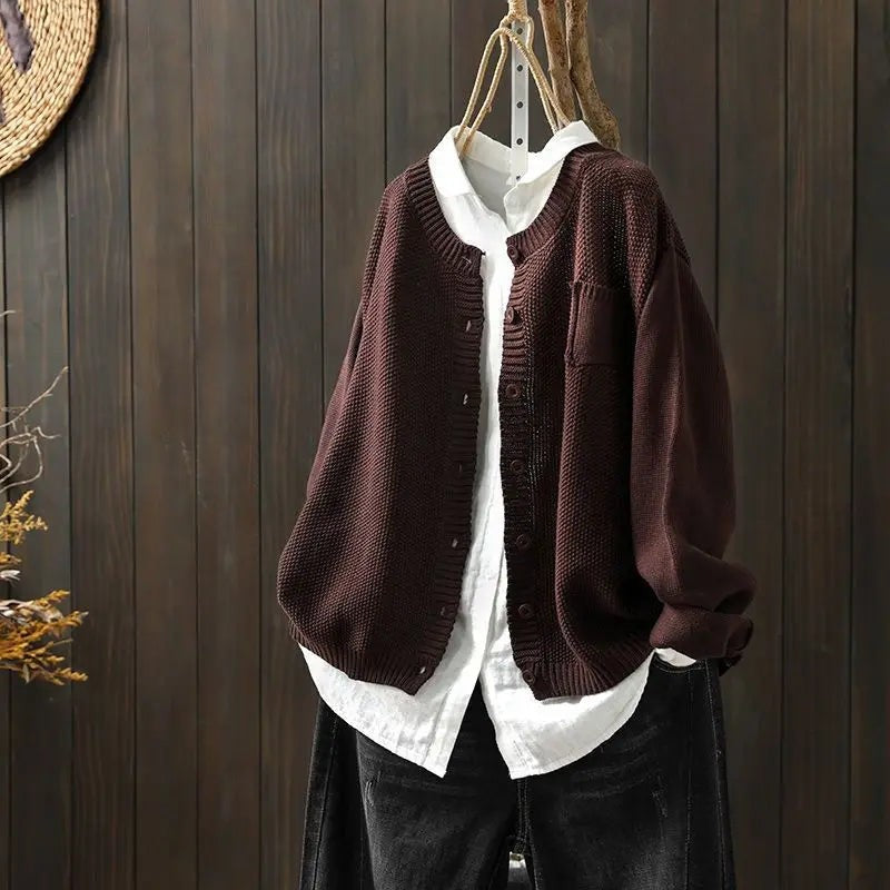 Dames Cardigan - Knælang med knapper og lomme