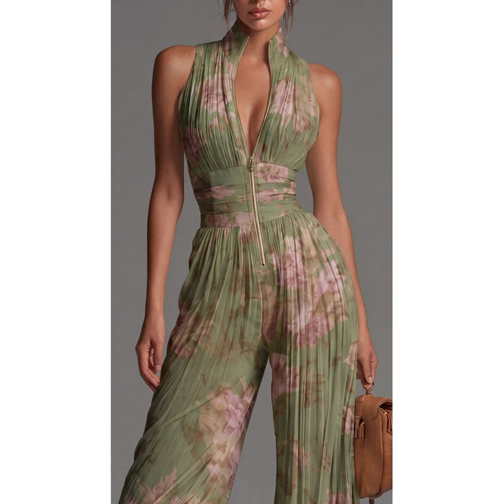Dames Jumpsuit med Vide Ben - Blomstermønster