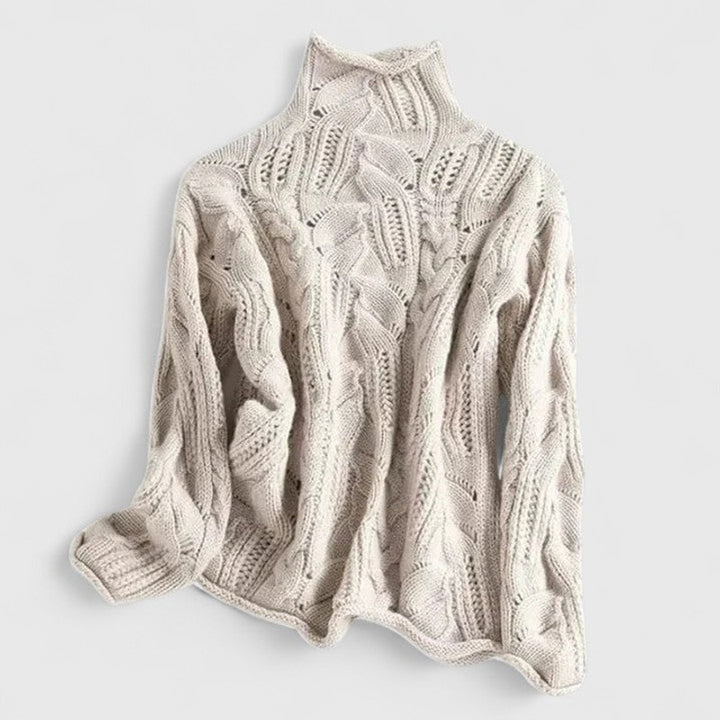 Dames Sweater - Kablede strik med turtleneck