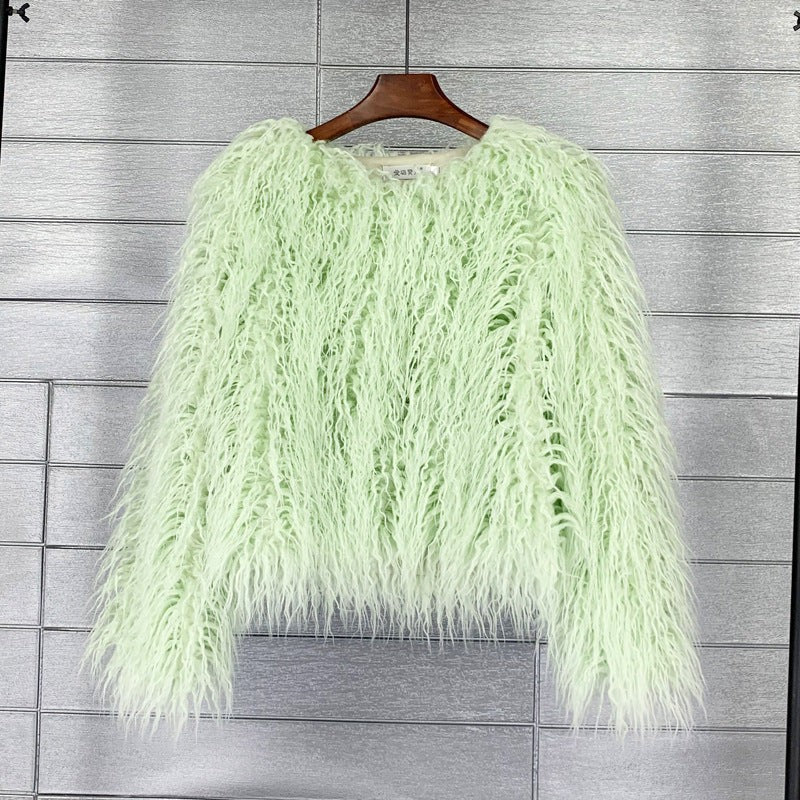 Dames sweater med lang luvet tekstur