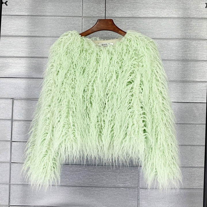 Dames sweater med lang luvet tekstur