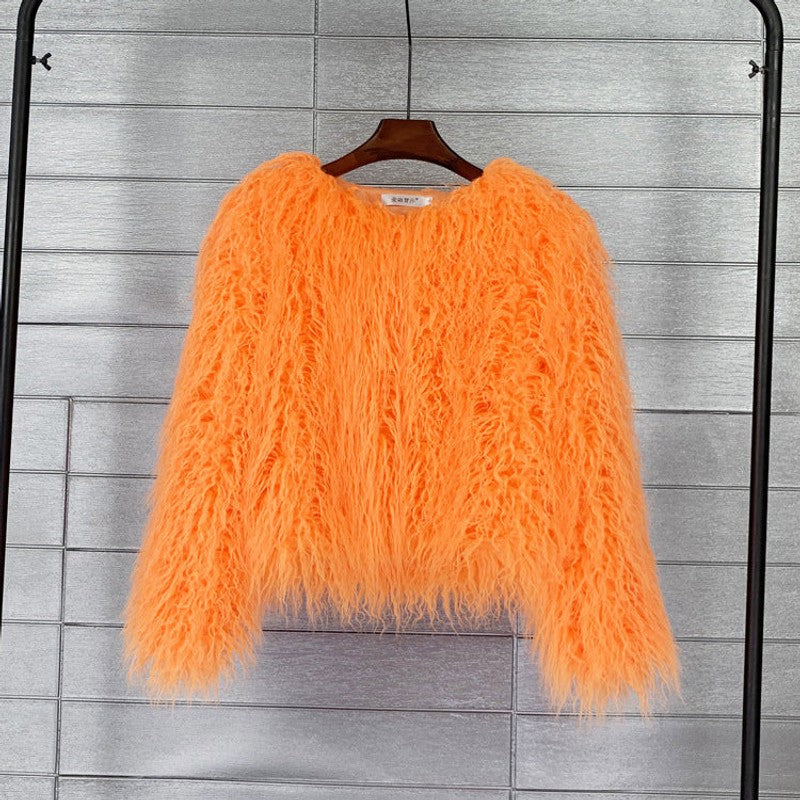 Dames sweater med lang luvet tekstur