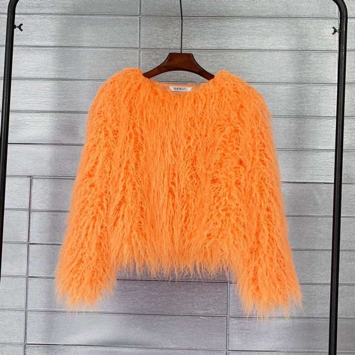 Dames sweater med lang luvet tekstur