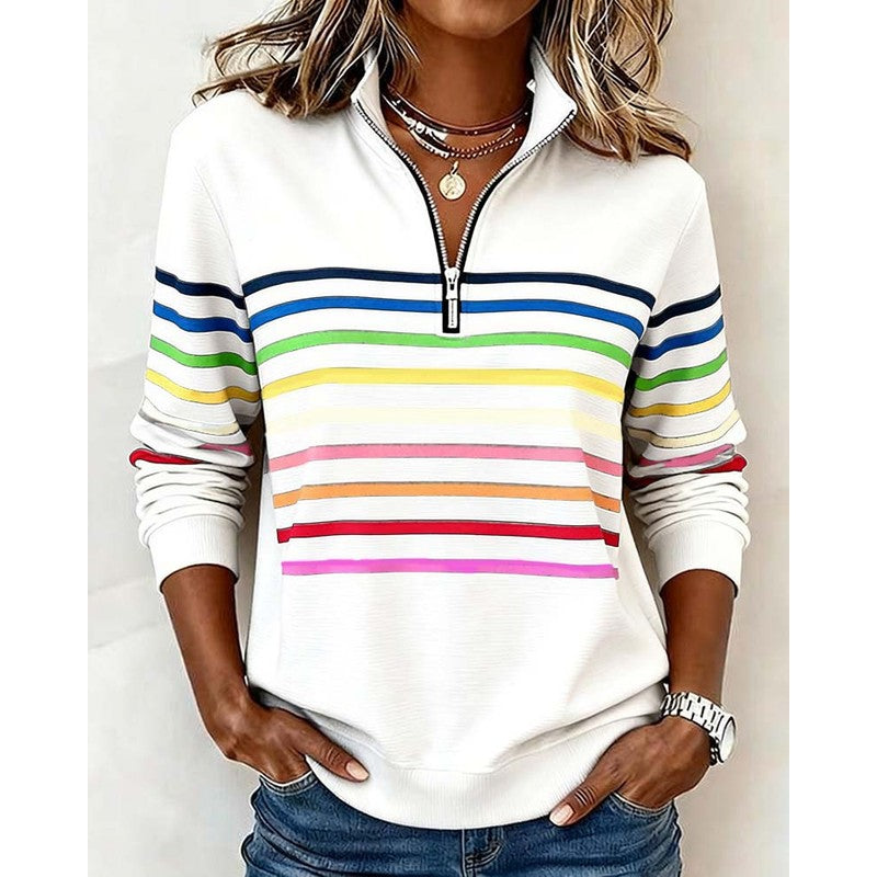 Dames Sweater med Stripeprint - Relaxed Fit