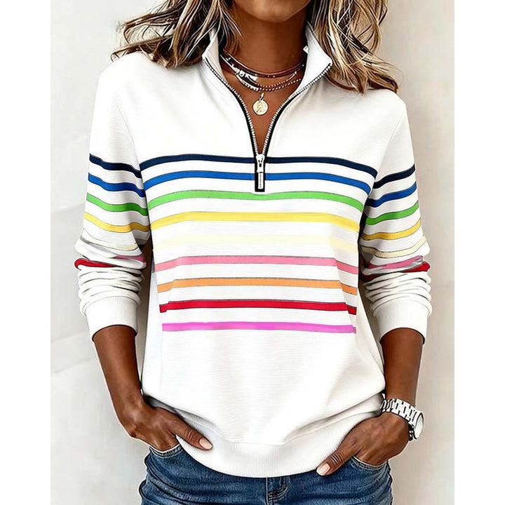 Dames Sweater med Stripeprint - Relaxed Fit