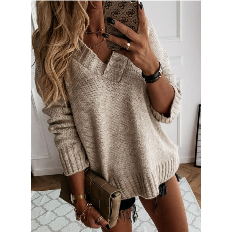Dames V-halset strikket trøje - Oversized fit