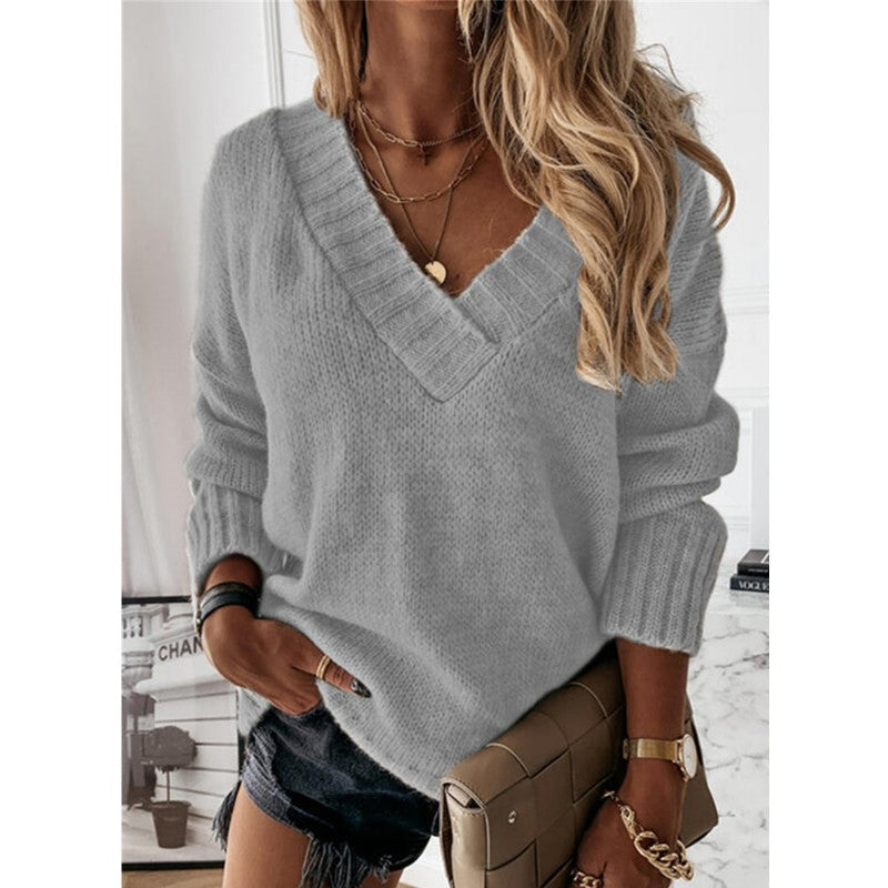 Dames V-halset strikket trøje - Oversized fit