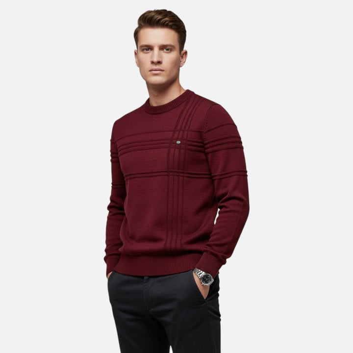 Herre Strikpullover - Riflet Rundhalset Model med Strukturmønster