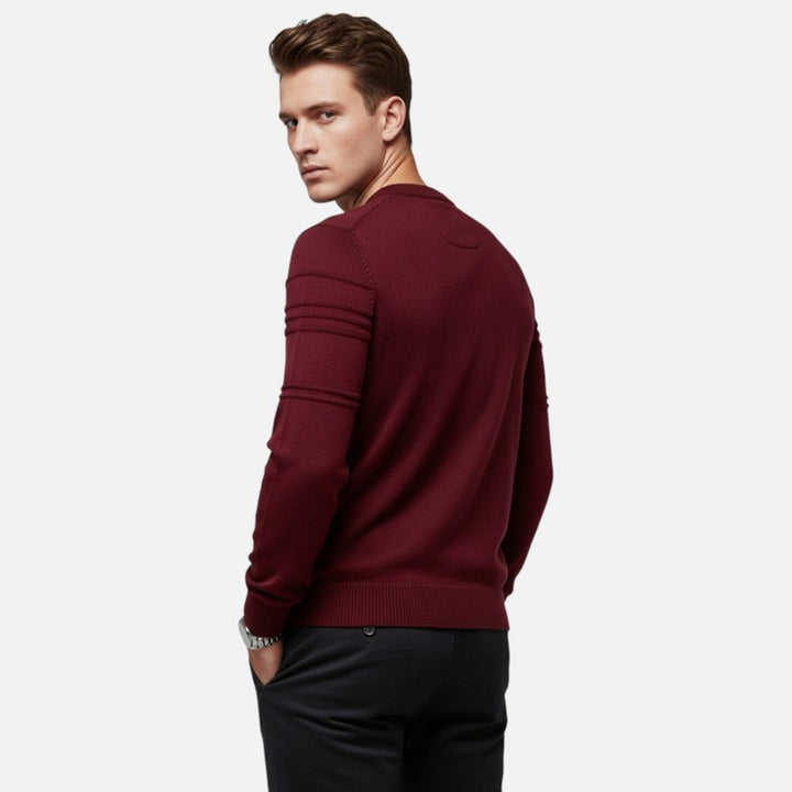Herre Strikpullover - Riflet Rundhalset Model med Strukturmønster