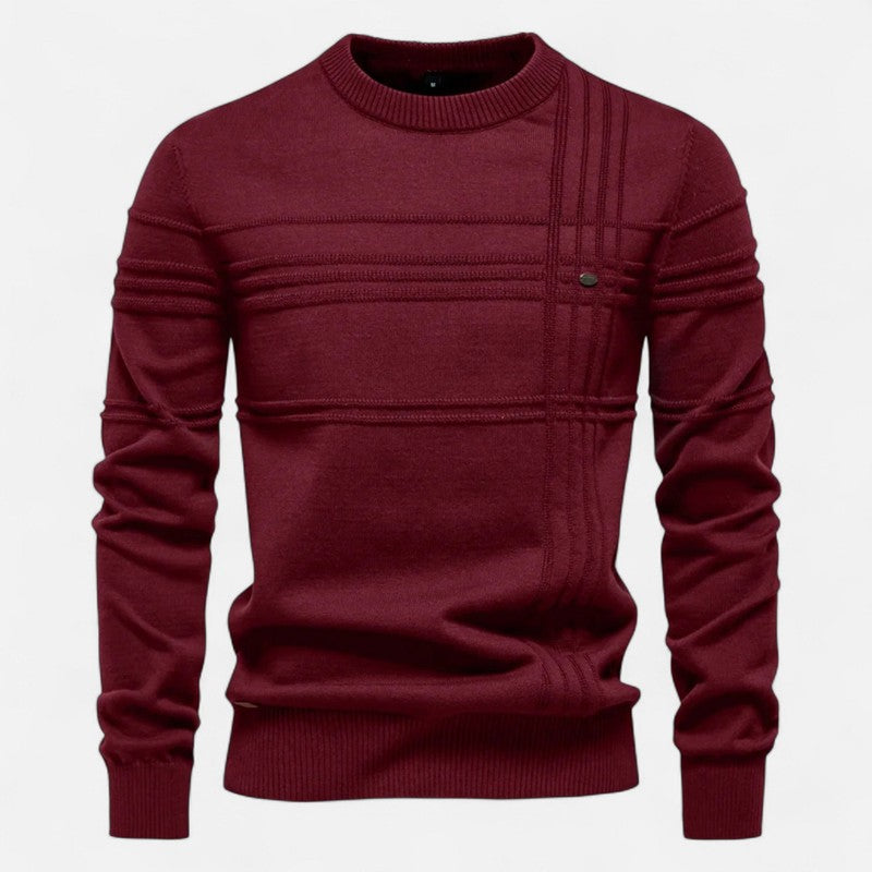 Herre Strikpullover - Riflet Rundhalset Model med Strukturmønster