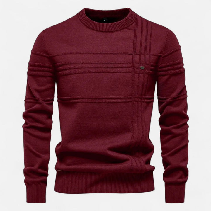 Herre Strikpullover - Riflet Rundhalset Model med Strukturmønster